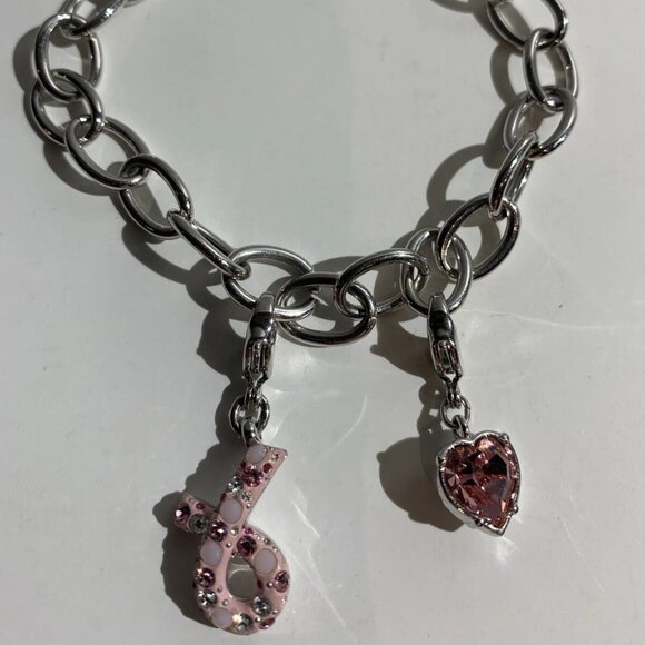 Swarovski Crystal Cancer Awareness Charm and Heart Charm - Picture 1 of 7